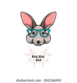 Portrait of rabbit in glasses. Smart bunny. Hare geek. Smart hare. Hipster. Vector illustration