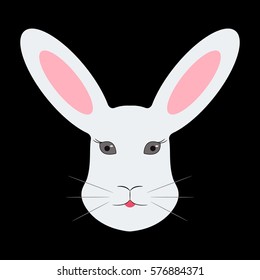 Portrait of a rabbit on a black background. Vector.