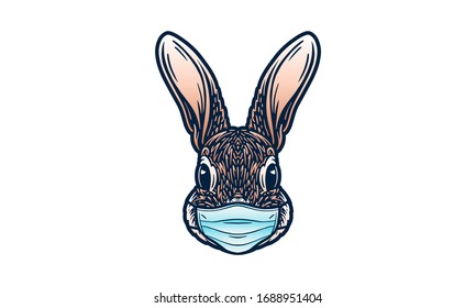 Portrait of a rabbit wearing medical mask. Coronavirus concept. Respiratory protection.