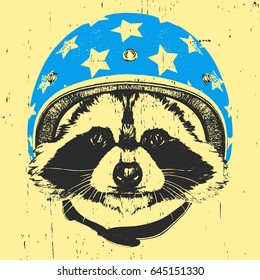 Portrait of Raccoon with Helmet. Vector