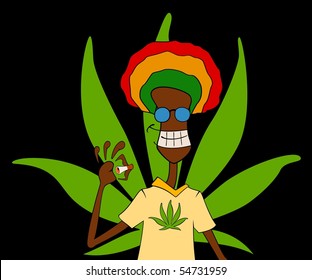 portrait of rasta man with traditional clothes smoke