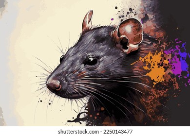 Portrait einer Ratte, die von der Kamera abseits liegt, Illustration