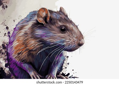 Portrait of a rat looking aside from camera, illustration