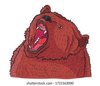Portrait of a realistic bear with open mouth. Growl of a bear. Sketch in pop art style, vector illustration