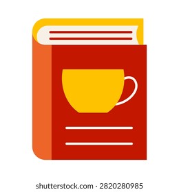 Portrait of a red cookbook featuring a yellow coffee cup icon on the cover