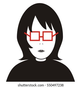 portrait and red glasses, black vector icon, avatar
