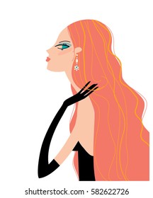 Portrait of the red haired woman. Vector illustration.