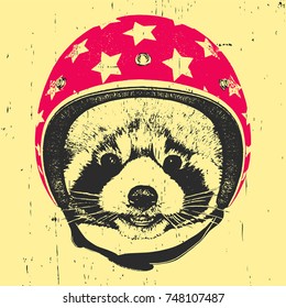  Portrait of Red Panda with helmet, hand-drawn illustration, vector
