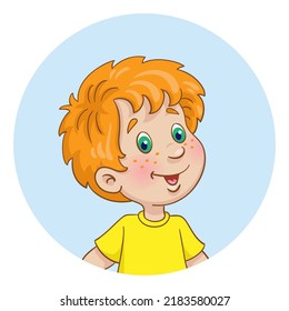 Portrait of a red-haired boy. Avatar icon in the circle. In cartoon style. Isolated on white background. Vector illustration.