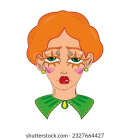 Portrait of a red-haired girl with green eyes. Vector illustration