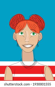 Portrait of a red-haired teenage girl, made with spots and lines in vector