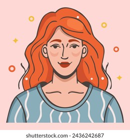 Retrato de una mujer pelirroja. Avatar para la red social. Ilustración plana del vector, mujer hermosa.