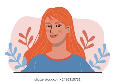 Retrato de una mujer pelirroja. Avatar para la red social. Ilustración plana del vector, mujer hermosa.