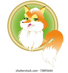 portrait redhead fox in round frame