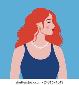 Portrait of a redhead girl. Beautiful young woman. Beautiful female face. Isolated vector illustration.