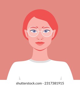 Portrait of a redhead girl with glasses. Vector illustration in flat style