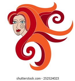 Portrait of a redhead girl with long curly hair.