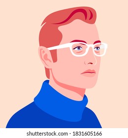 Portrait of a redhead man. Avatar of a caucasian guy for social network. Colorful portrait. Young businessman. Vector flat illustration