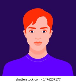 Portrait of a redhead man. Avatar of a guy. Colorful portrait. Student of the university. Vector flat illustration