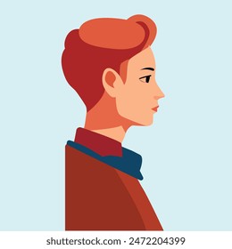 Portrait of a redhead woman. Avatar of a girl. Colorful portrait. Student of the university. Vector flat illustration