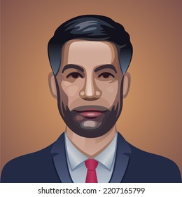 Retrato de un hombre respetable con traje y corbata. с política o congresista. Personaje de avatar masculino. Representante o líder de un partido político en una elección. Ilustración de color del vector.