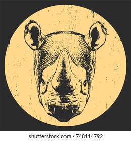  Portrait of Rhinoceros, hand-drawn illustration, vector
