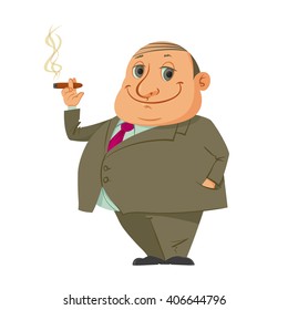 portrait of rich man smoking a cigar, cartoon