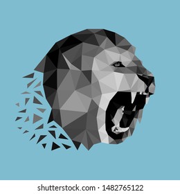 Portrait of roaring lion created in polygonal design style. Vector illustration, EPS 10