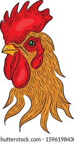 Portrait, rooster , chicken, hand drawn  haed character vector animal isolated on white background . Concept for logo, print, label