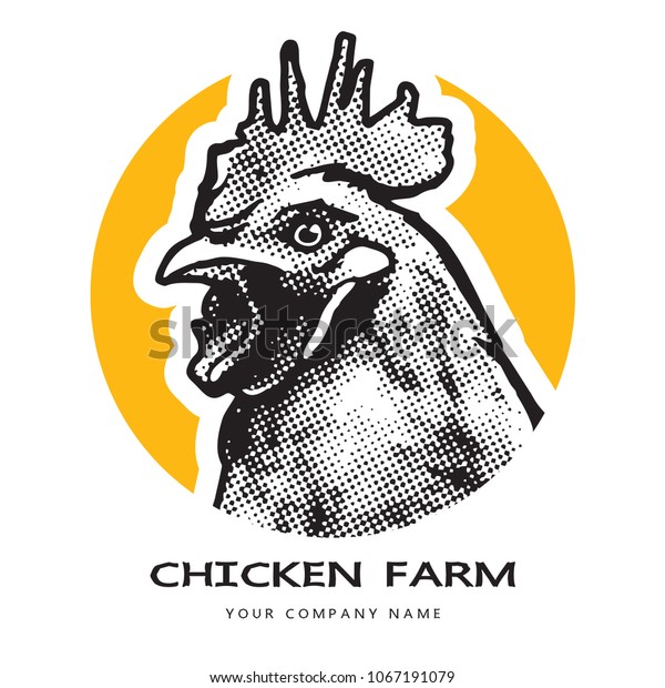 Portrait of a rooster head. 
Black and
white illustration. Realistic vector image of poultry chicken as a
design element for logo, icon, template,
label.