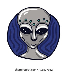 Portrait of a Roswell Greys alien. Fictional creature from another planet. Vector cartoon character.