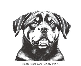 Portrait of a Rottweiler. Doodle sketch. Vector illustration.