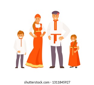 Portrait of a Russian family in national costume. Vector illustration