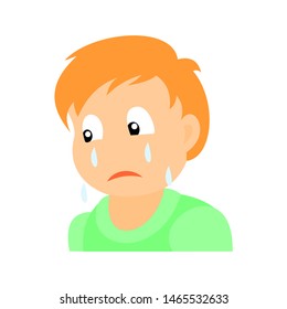 Portrait of sad boy on crying. Baby boy color vector illustration. Flat design.