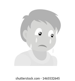 Portrait of sad boy on crying. Baby boy monochromatic vector illustration. Flat design.