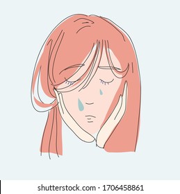 portrait of a sad girl clings. face sketch