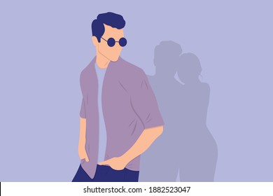 Portrait of a sad handsome boy in sunglasses missing his ex-girlfriend