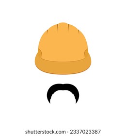 Portrait of safety engineer in yellow helmet and mustache. Worker icon.