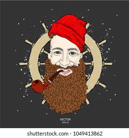 Portrait of sailor. Can be used for printing on T-shirts, flyers, etc. Vector illustration
