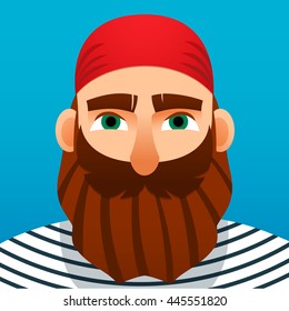 Portrait of a sailor. Cartoon style. Vector Image.