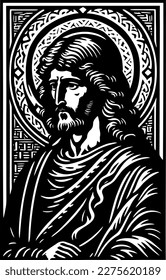 portrait of Saint Judas. Jesus Christ, graphic portrait. Hand drawing. Art design for print, cover, wallpaper, wall art. Vector illustration.