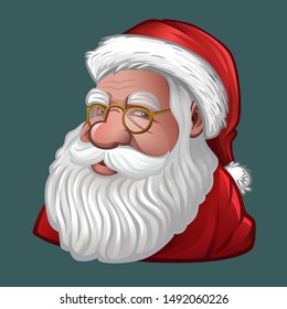 Portrait of Santa Claus with beard and red cap. Isolated on gray. Vector illustration