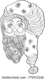 Portrait of Santa Claus with cartoon style. Black and white vector illustration. The graphic, image, isolated, no background