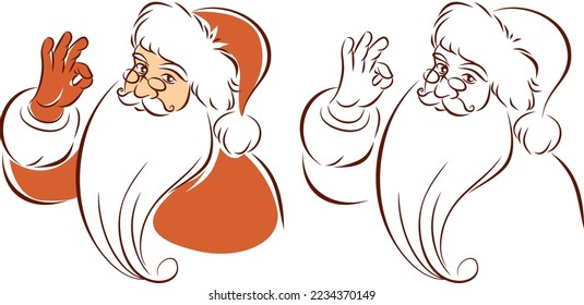 Portrait of Santa Claus. Classic Christmas character in retro style. Linear hand drawn vector sketch