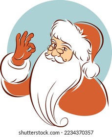 Portrait of Santa Claus. Classic Christmas character in retro style. Linear hand drawn vector sketch