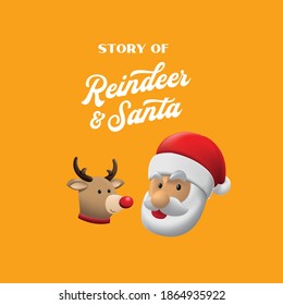 Portrait of Santa Claus with his Reindeer illustration for children book story of christmas