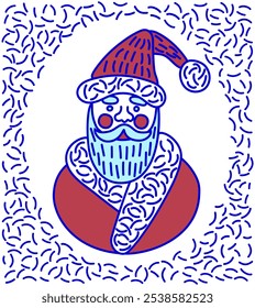 Portrait of Santa Claus in an oval frame. Celebrating New Year and Christmas. Grandfather with a beard in red clothes in flat style. Vector Illustration.