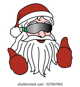 Portrait of Santa Claus with ski goggles. Vector Illustration isolated on white background.