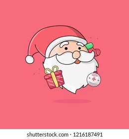 Portrait of Santa Claus. Vector illustration in a cartoon style,isolated on red background.Christmas winter holiday design element for posters, cards, banners in flat style.Winter symbol.