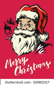 Portrait Santa Claus vector illustration on red